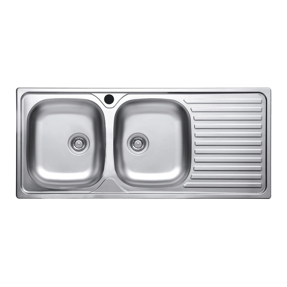 Lavello incasso acciaio inox 116x50 cm doppia vasca e gocciolatoio destro SA138""