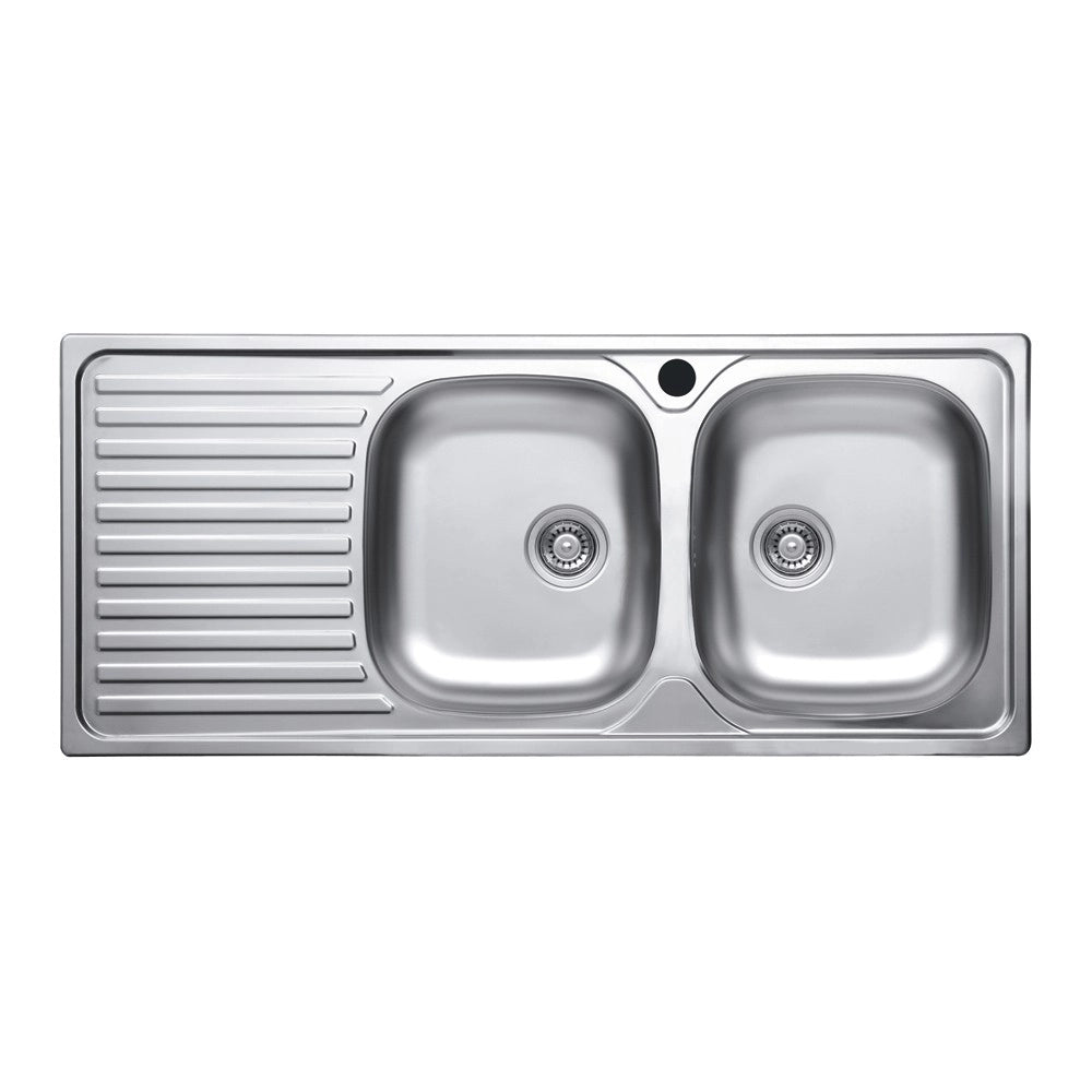 Lavello incasso acciaio inox 116x50 cm doppia vasca e gocciolatoio sinistro SA138""