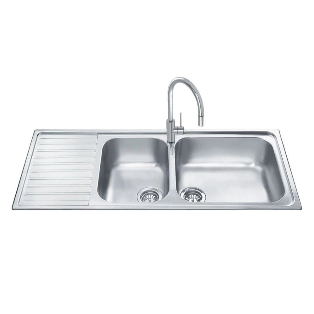 Lavello incasso semifilo 2 vasche e gocciolatoio sinistro 116x50 Smeg LGM116S inox Lavello incasso semifilo 2 vasche e gocciolatoio sinistro 116x50 Smeg LGM116S inox
