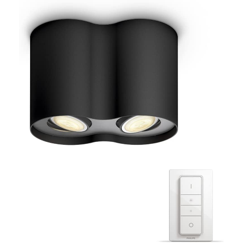 Ledkia - Philips Hue White Ambiance Faretto Smart Pillar, 2 Punti Luce, Lampadine Hue Smart Led Gu10 Incluse, Bluetooh, 50w, Nero, Telecomando Dimmer Switch Incluso [classe Di Efficienza Energetica A]