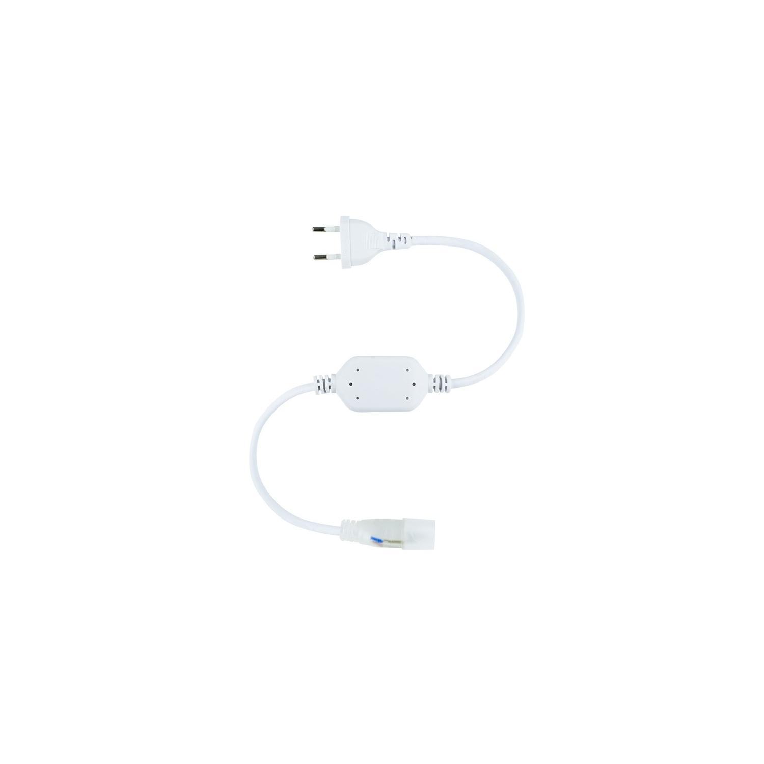 Ledkia White Flexible Monocolor LED Neon Circular Power Cable - 0.5m rectifier for direct 220V connection, supports up to 50m of LED neon hose, CE certified, perfect for various electrical projects.
