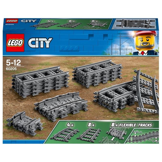 Lego 60205 City Trains Binari Set 20 Pezzi 8 Dritti 4 Curvi 8 Flessibili colore Grigio Lego 60205 City Trains Binari Set 20 Pezzi 8 Dritti 4 Curvi 8 Flessibili colore Grigio