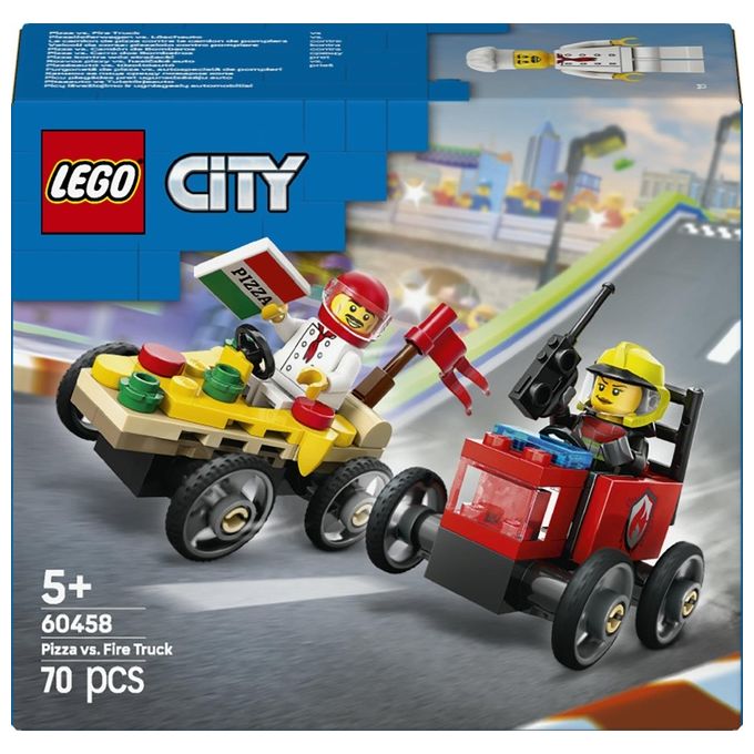 Lego - City Veicoli Da Corsa: Pizzaiolo Vs Pompiere 60458, Multicolore