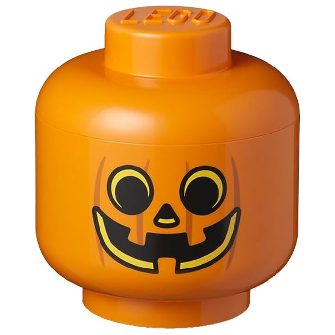 Lego contenitore porta oggetti testa minifigure Halloween, design zucca, misura small, 2 L, arancione, impilabile Lego contenitore porta oggetti testa minifigure Halloween, design zucca, misura small, 2 L, arancione, impilabile