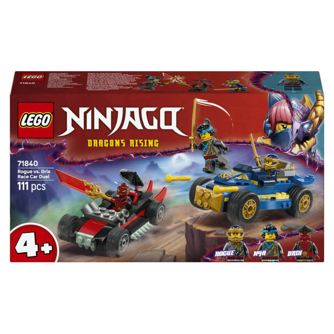 Lego Ninjago 71840 duello ad alta velocita' tra Rogue e Drix, 2 macchine giocattolo, 3 minifigure, 111 pezzi, 4+ anni Lego Ninjago 71840 duello ad alta velocita' tra Rogue e Drix, 2 macchine giocattolo, 3 minifigure, 111 pezzi, 4+ anni