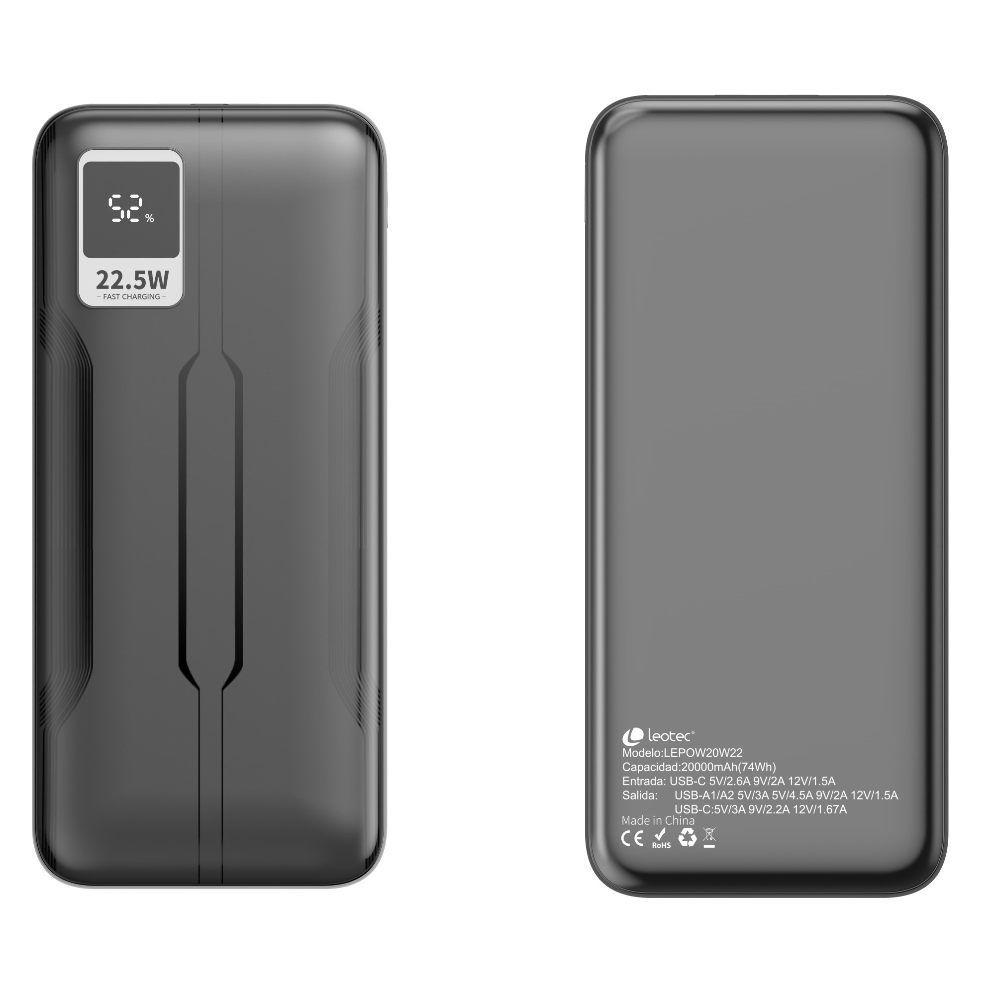 Leotec LEPOW20W22K batteria portatile Polimeri di litio (LiPo) 20000 mAh Nero