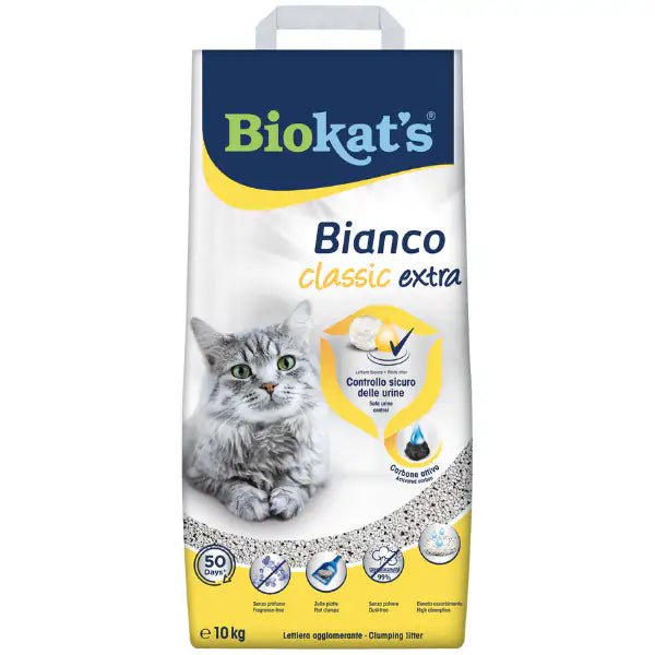 Lettiera agglomerante per gatti in bentonite Biokat's Bianco 10 lt (10 kg) Classic Extra - Lettiera agglomerante - 1° ORDINE? scegli tra BZR5 - BZR20 + 200 pt fedeltà
