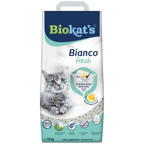Lettiera agglomerante per gatti in bentonite Biokat's Bianco 10 lt (10 kg) Fresh - Lettiera agglomerante - 1° ORDINE? scegli tra BZR5 - BZR20 + 200 pt fedeltà