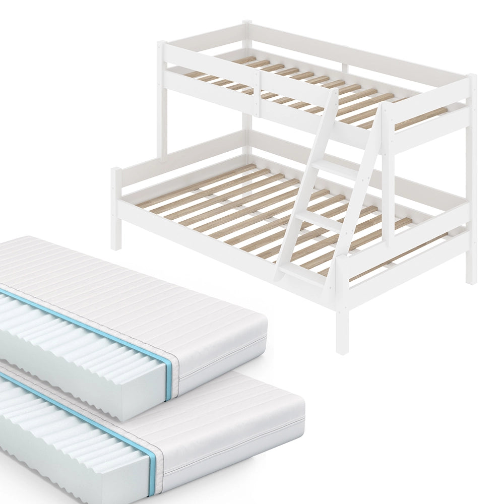 Letto a castello Everest Bianco 140x200 / 90x200 cm con 2 materassi Vitalispa