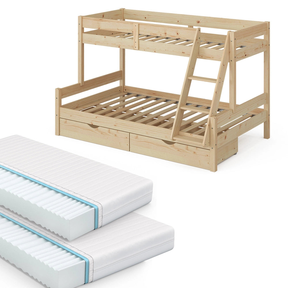 Letto a castello Everest Legno 120x200 / 80x200 cm con 2 materassi e 2 cassetti Vitalispa