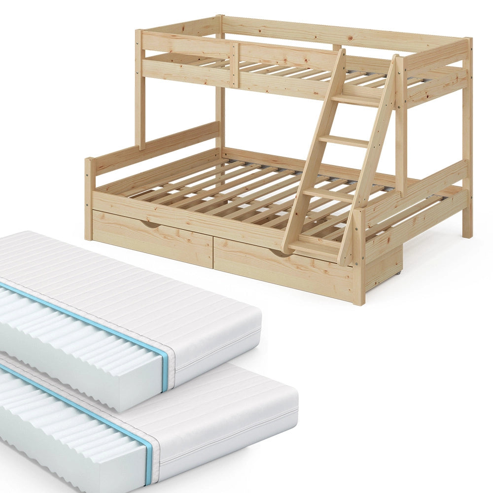 Letto a castello Everest Legno 140x200 / 90x200 cm con 2 materassi e 2 cassetti Vitalispa