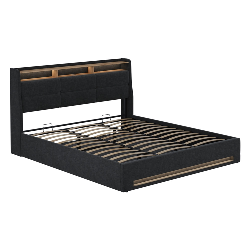 Letto imbottito Christin Antracite/Rovere 180x200 con LED e porta USB Vitalispa
