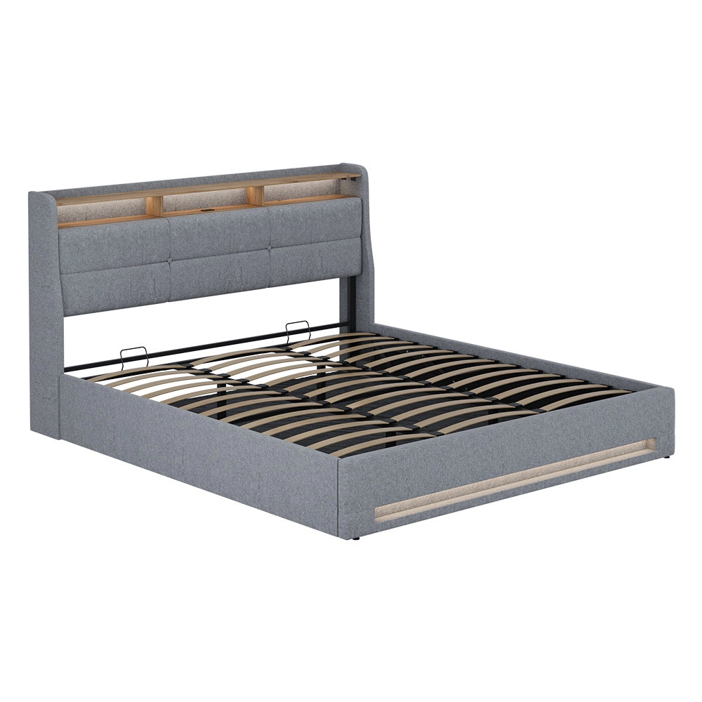 Letto imbottito Christin Grigio/Rovere 180x200 con LED e porta USB Vitalispa