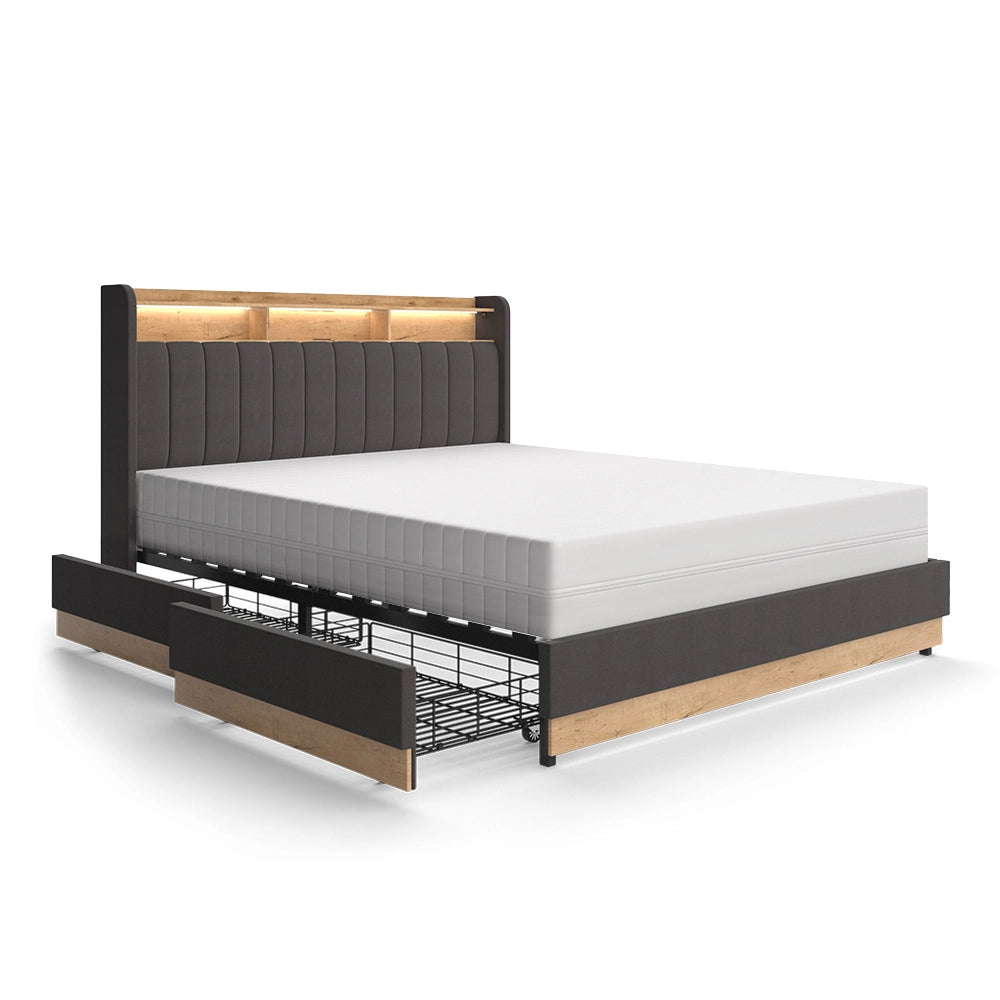 Letto imbottito Nura Antracite 160x200 cm con 4 cassetti Vitalispa