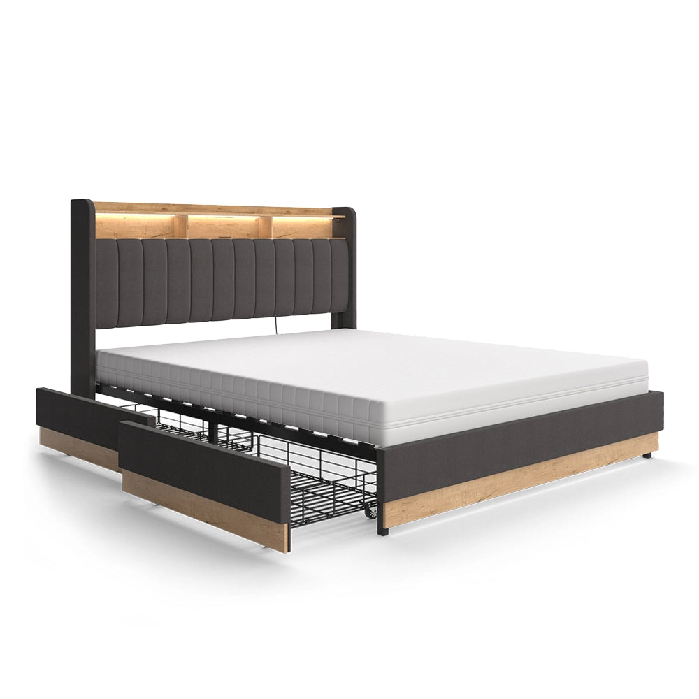Letto imbottito Nura Antracite 160x200 cm con materasso Vitalispa