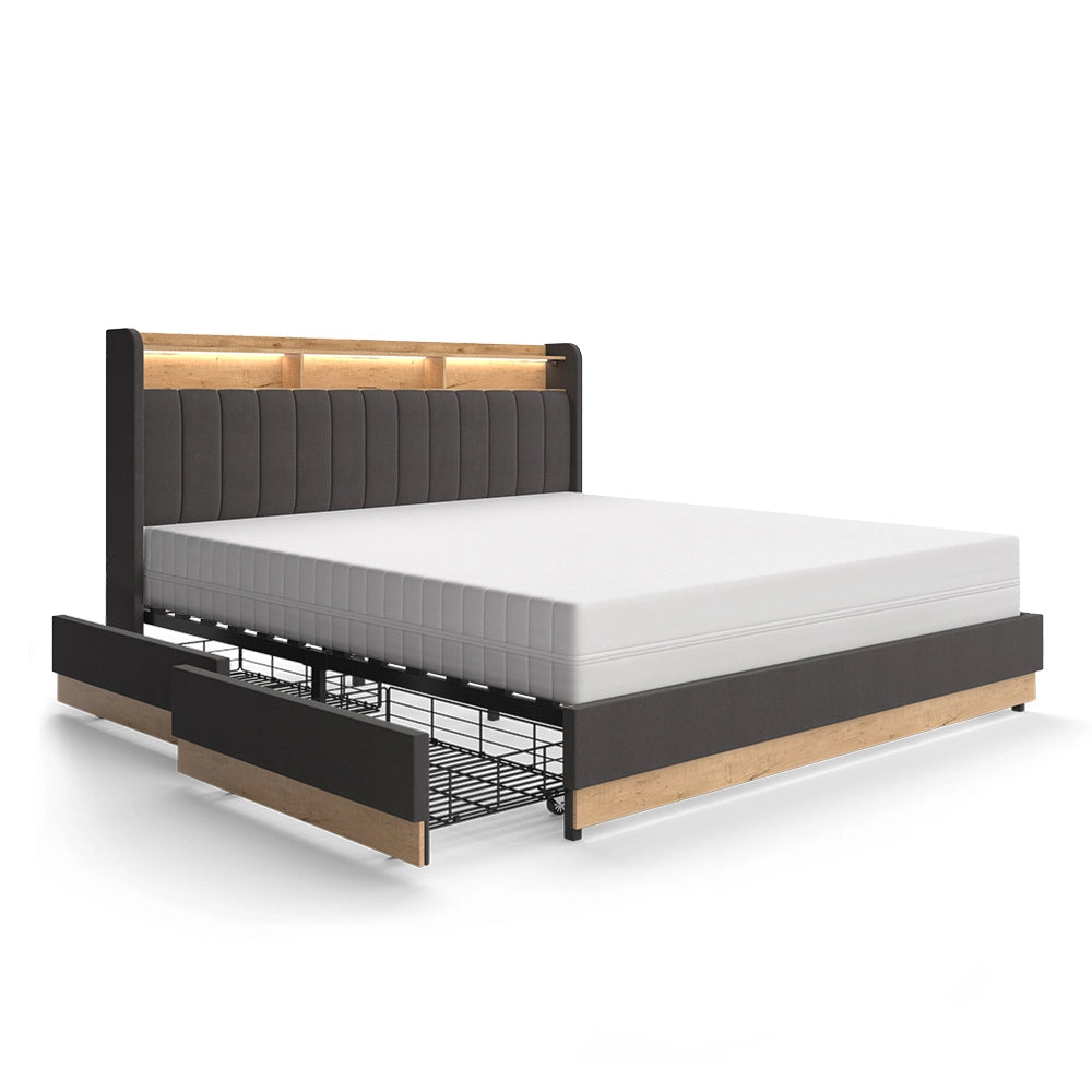 Letto imbottito Nura Antracite 180x200 cm con 4 cassetti Vitalispa