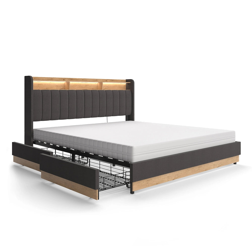 Letto imbottito Nura Antracite 180x200 cm con materasso Vitalispa