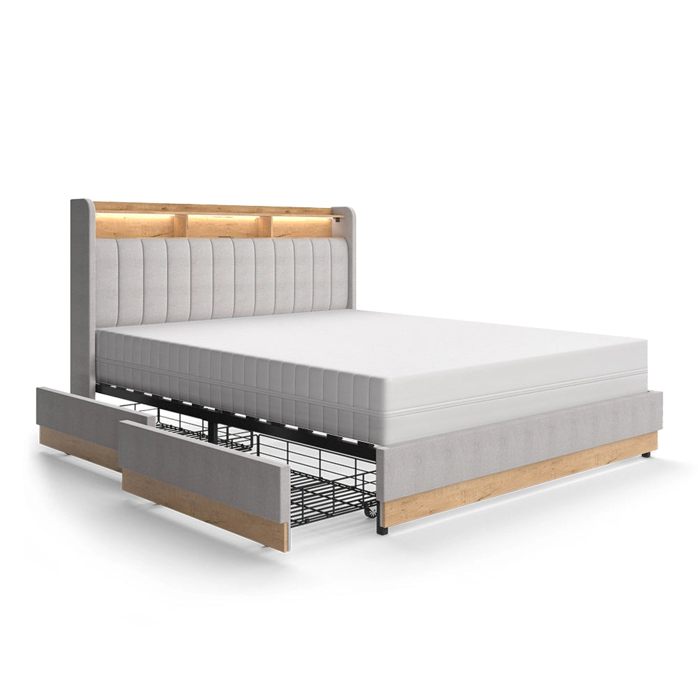 Letto imbottito Nura Grigio 160x200 cm con 4 cassetti Vitalispa