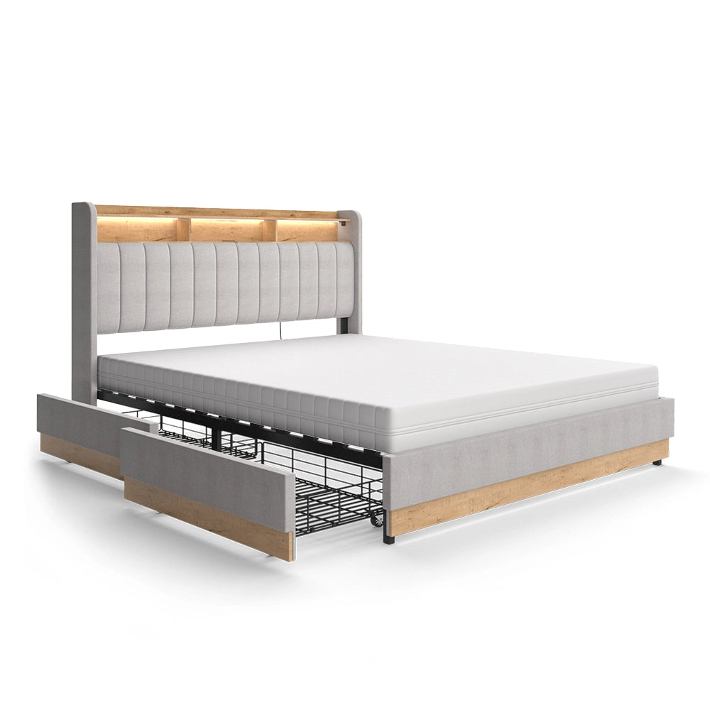 Letto imbottito Nura Grigio 160x200 cm con materasso Vitalispa