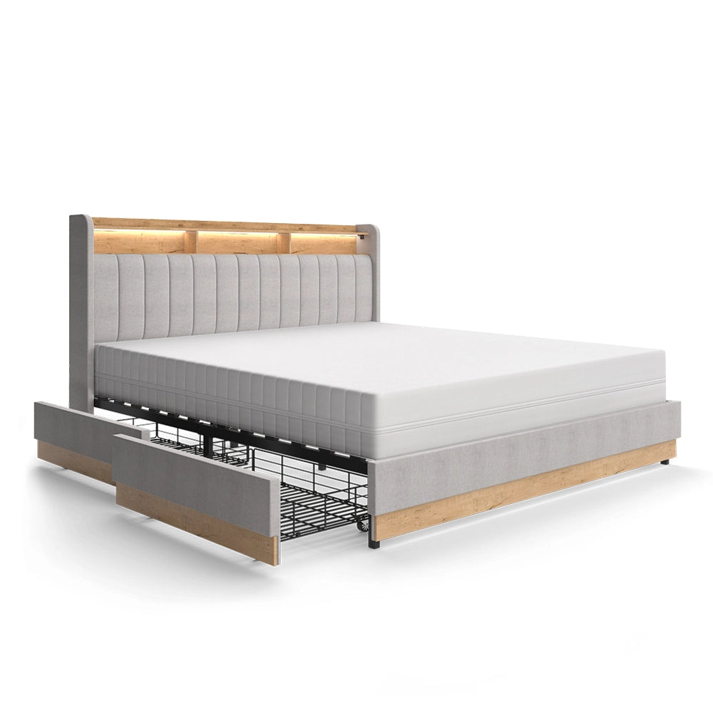 Letto imbottito Nura Grigio 180x200 cm con 4 cassetti Vitalispa