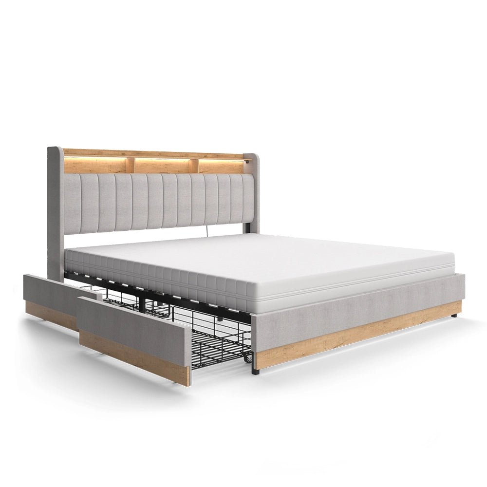 Letto imbottito Nura Grigio 180x200 cm con materasso Vitalispa