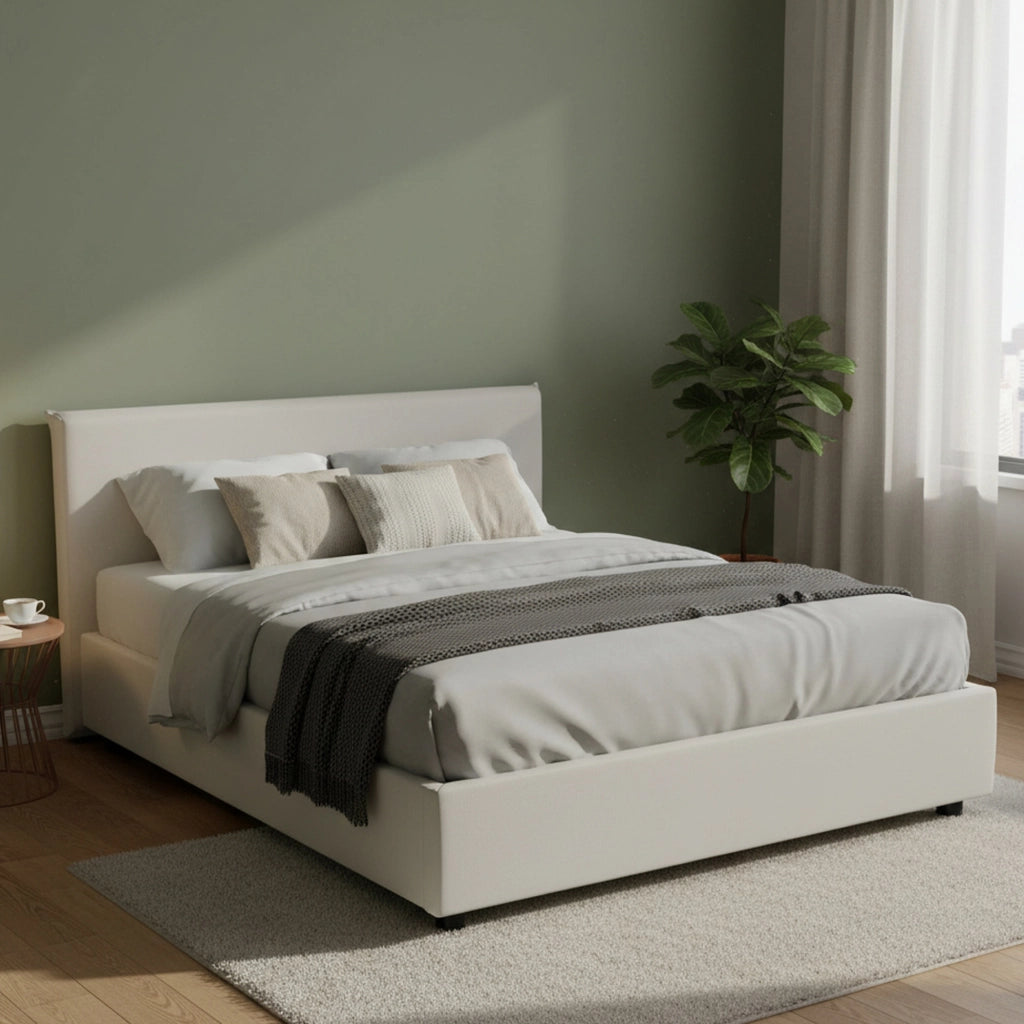 Letto matrimoniale Africa, Letto contenitore con rivestimento in ecopelle, Made in Italy, Apertura frontale, adatto per materasso cm 140x190, Bianco