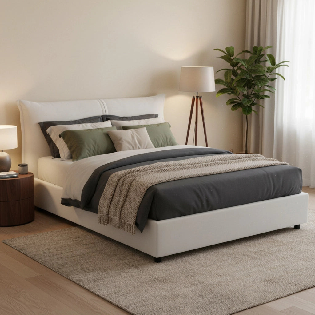 Letto matrimoniale Akio, Made in Italy, Apertura frontale, con materasso 160x190 cm incluso, Bianco
