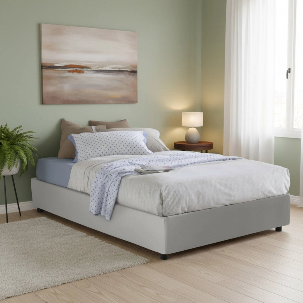 Letto matrimoniale Aladino, Letto contenitore con rivestimento in ecopelle, Made in Italy, Apertura frontale, adatto per materasso cm 140x190, Bianco