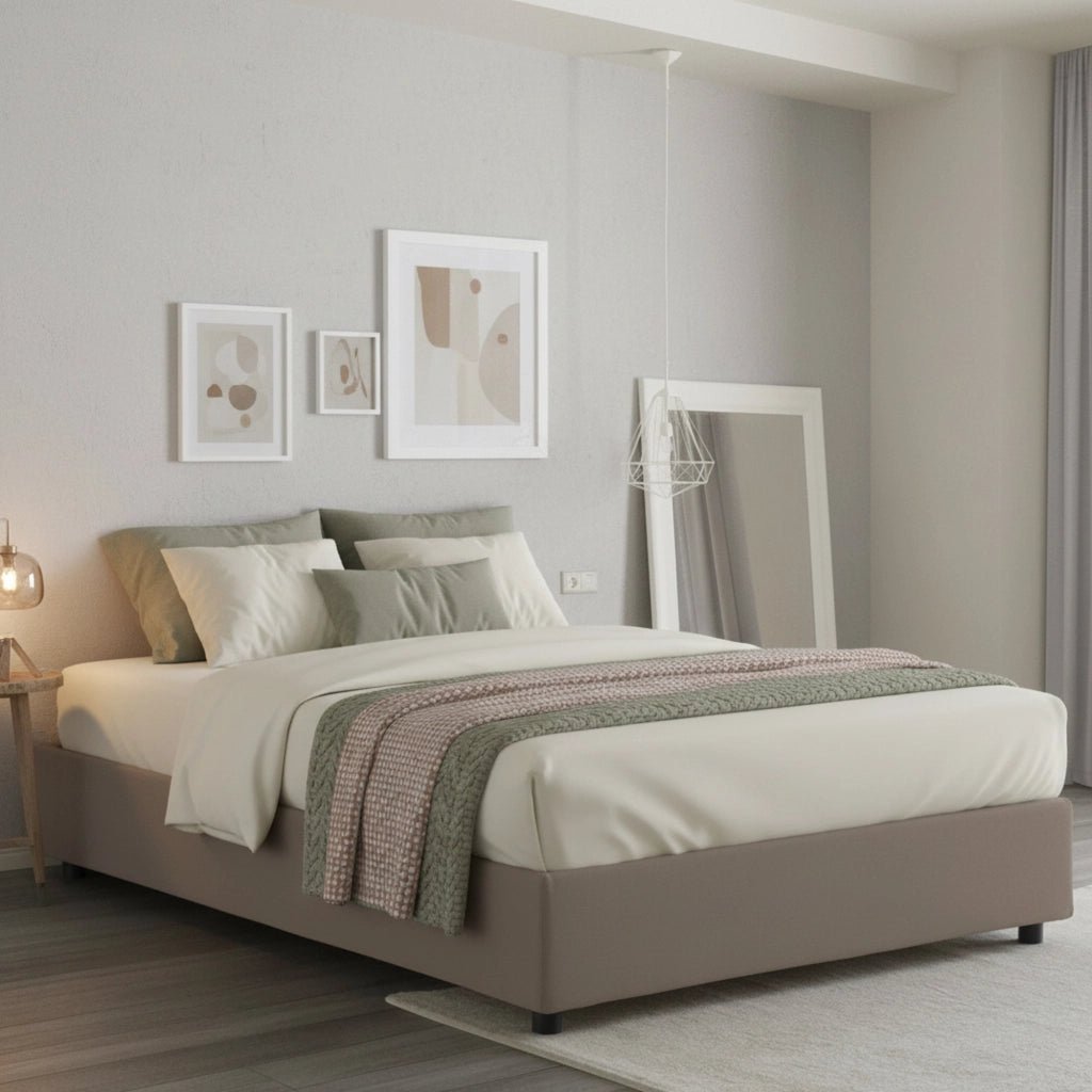 Letto Matrimoniale Alaska, Letto Matrimoniale Sfoderabile Made in Italy, Grigio Tortora