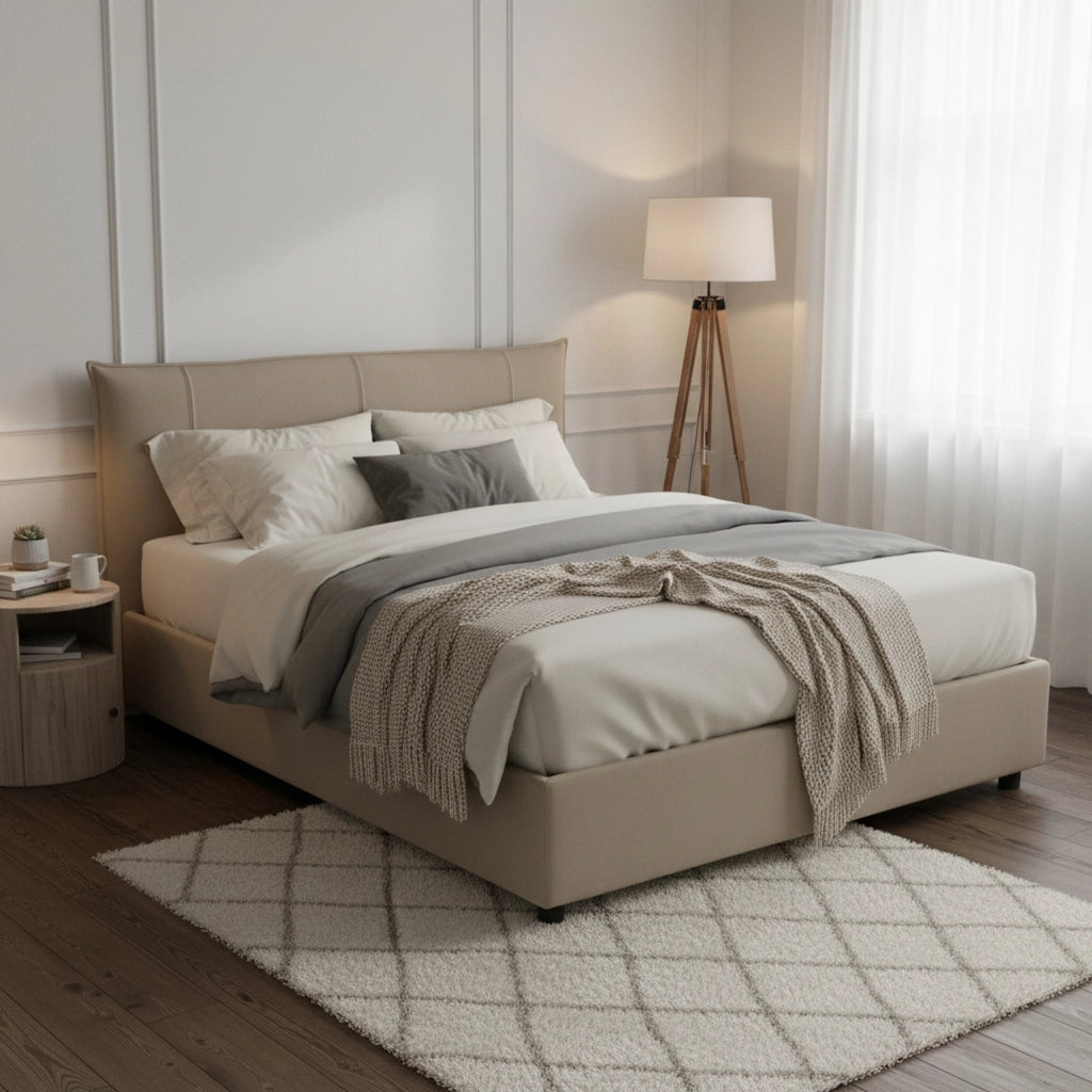 Letto Matrimoniale Almond, Letto Matrimoniale Materasso Incluso Made in Italy, Grigio Tortora