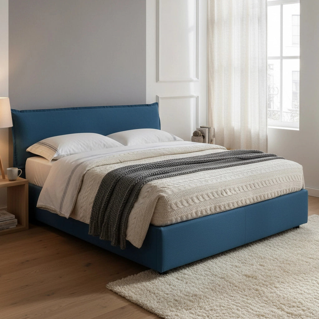 Letto Matrimoniale Amilcaren, Letto Matrimoniale Materasso Incluso Made in Italy, blu