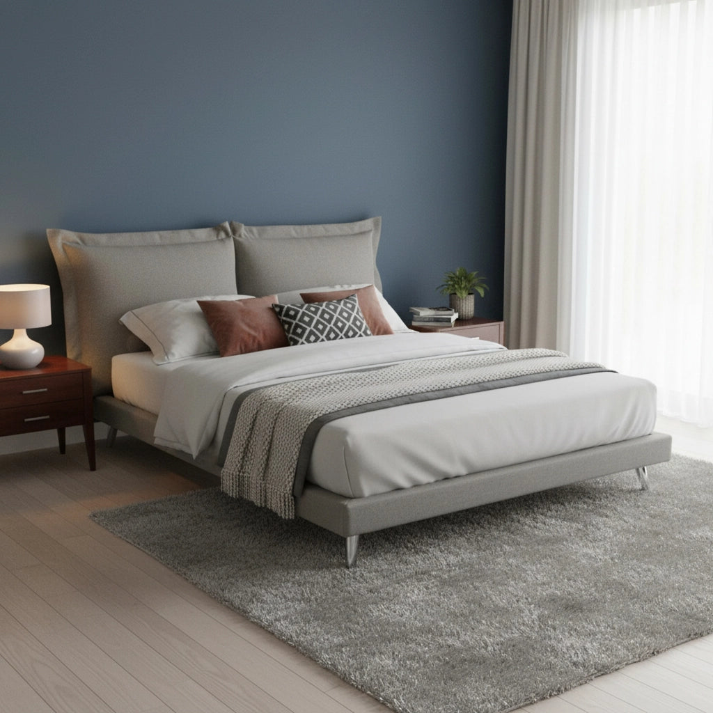 Letto matrimoniale Anatoly, Letto fisso in tessuto con piedini, Made in Italy, adatto per materasso 160x190 cm, Grigio