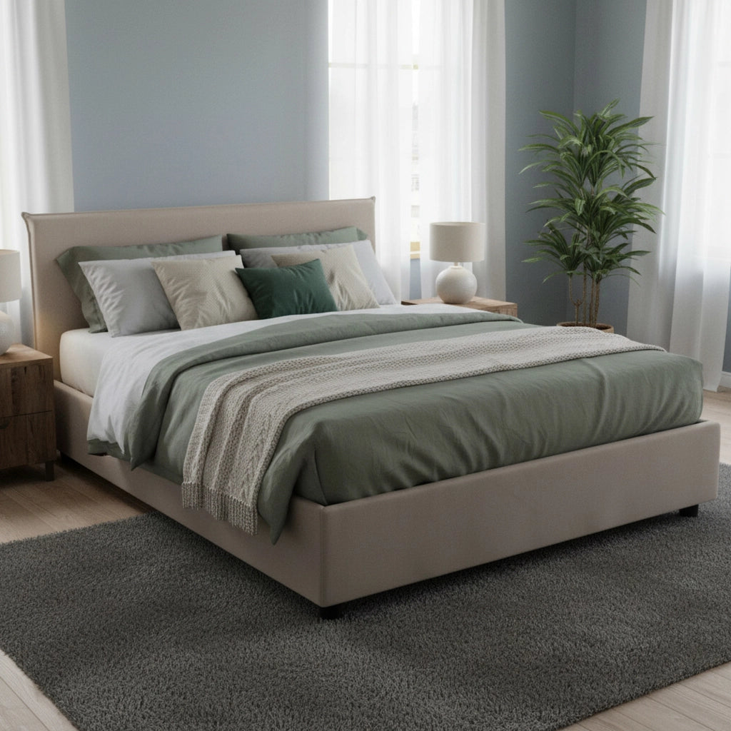 Letto matrimoniale Angelic, Letto contenitore con rivestimento in tessuto, Made in Italy, Apertura frontale, adatto per materasso cm 140x190, Tortora