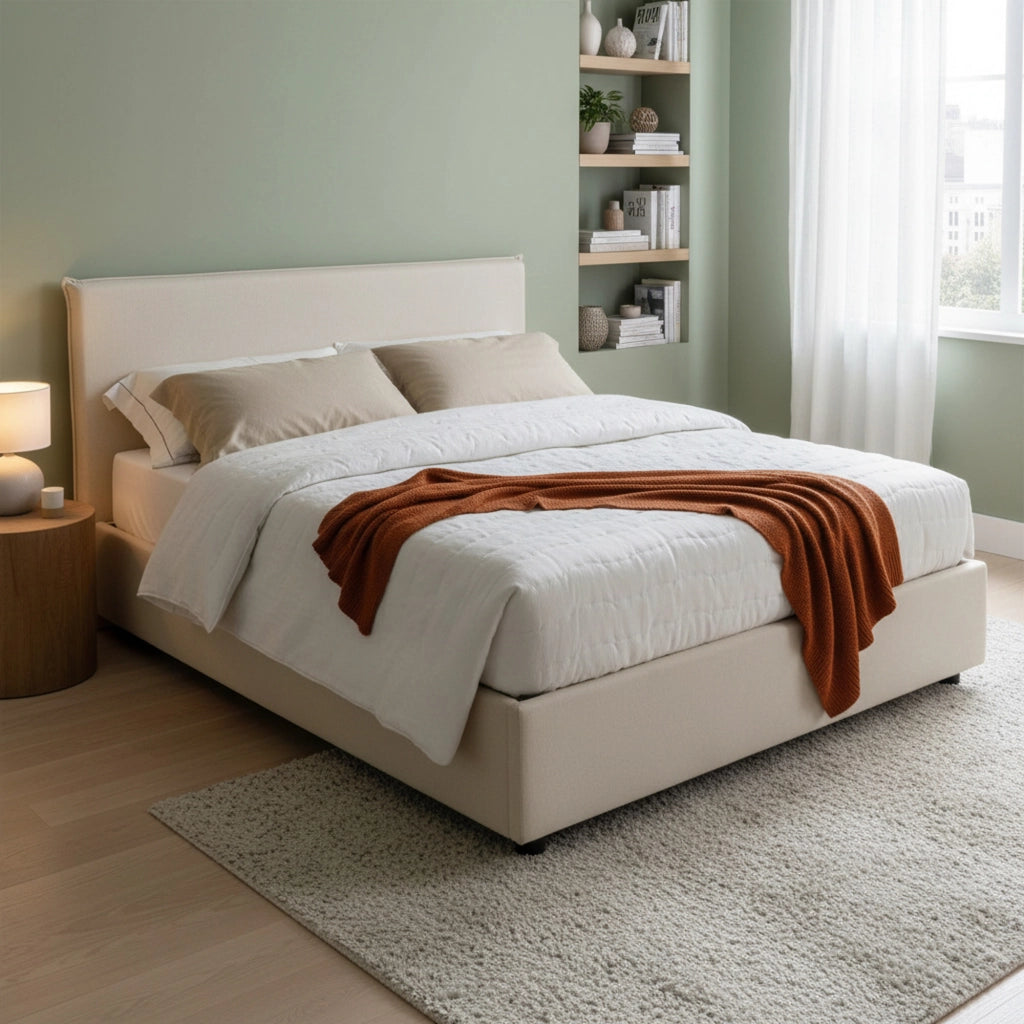 Letto matrimoniale Angelic, Letto contenitore con rivestimento in tessuto, Made in Italy, Apertura frontale, adatto per materasso cm 140x190, Beige