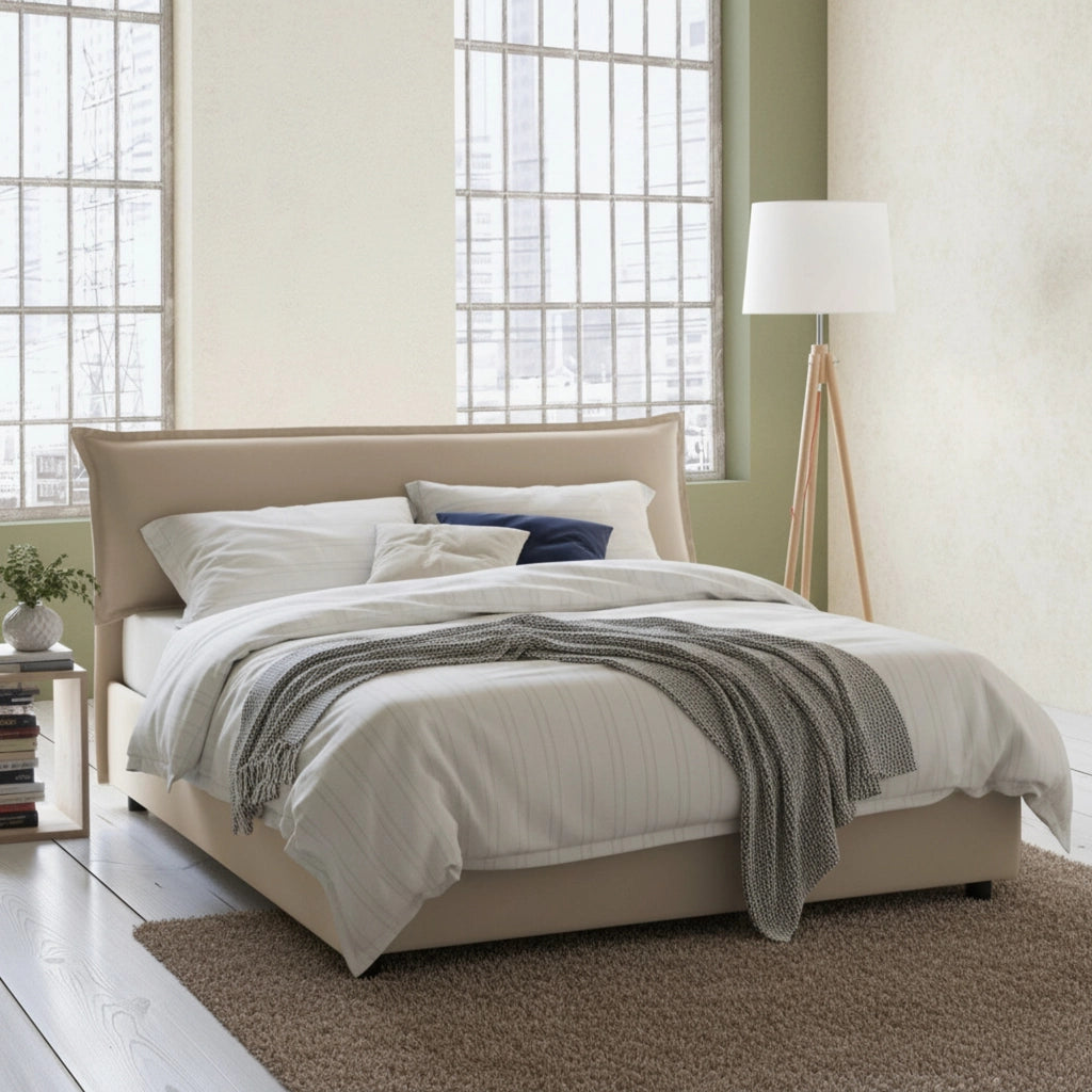 Letto Matrimoniale Apaia, Letto Matrimoniale Sfoderabile Made in Italy, Beige