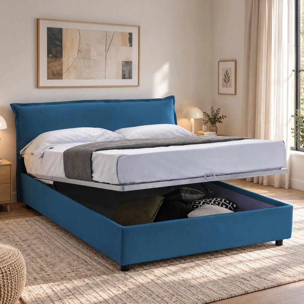Letto Matrimoniale Apaia, Letto Matrimoniale Sfoderabile Made in Italy, blu