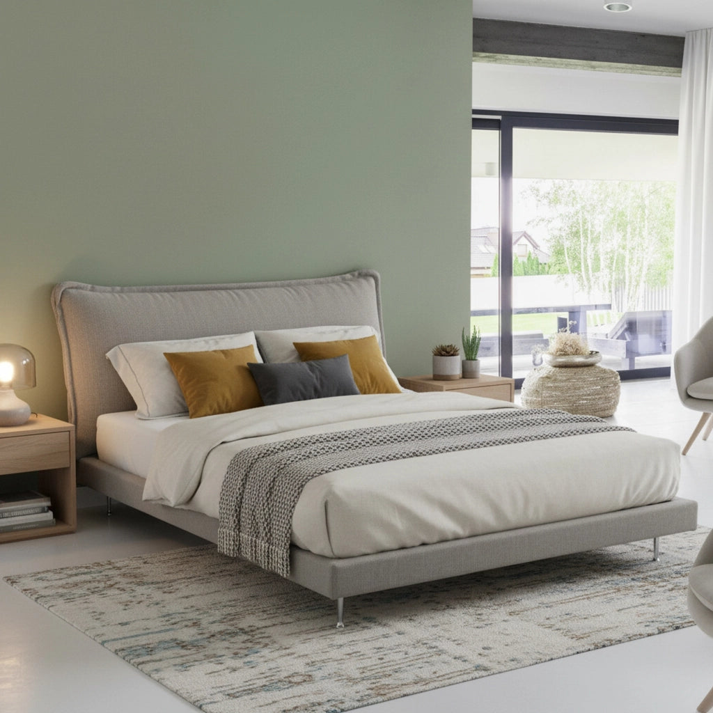 Letto matrimoniale Arcore, Letto fisso con rivestimento e testata in tessuto, Made in Italy, Apertura frontale, adatto per materasso 160x190 cm, Grigio