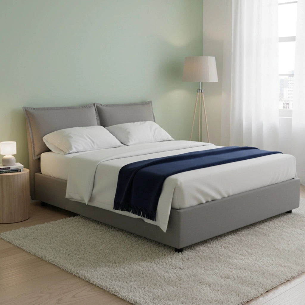 Letto matrimoniale Arden, Letto contenitore con rivestimento in tessuto, Made in Italy, Apertura frontale, con materasso cm 140x190 incluso, Grigio