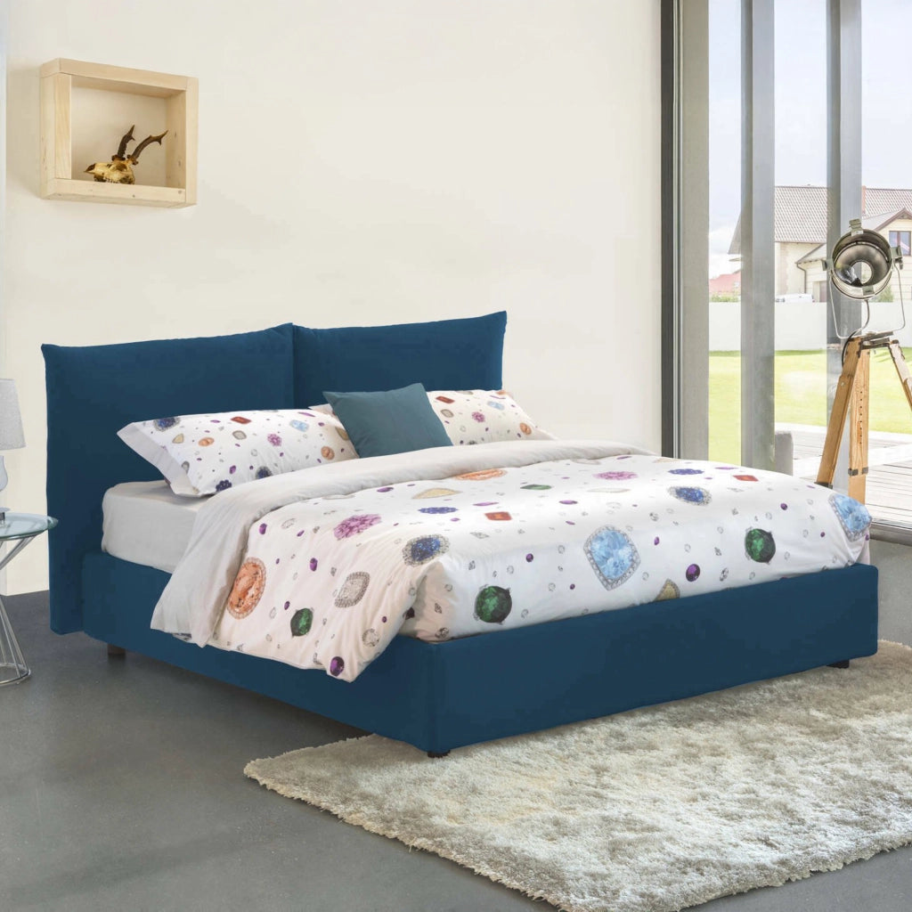 Letto Matrimoniale Arpino, Letto Matrimoniale Materasso Incluso Made in Italy, blu