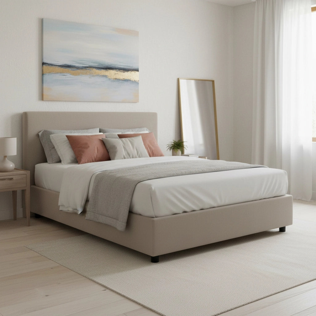 Letto matrimoniale Arvic, Letto contenitore con rivestimento in tessuto, Made in Italy, Apertura frontale, adatto per materasso cm 140x200, Tortora