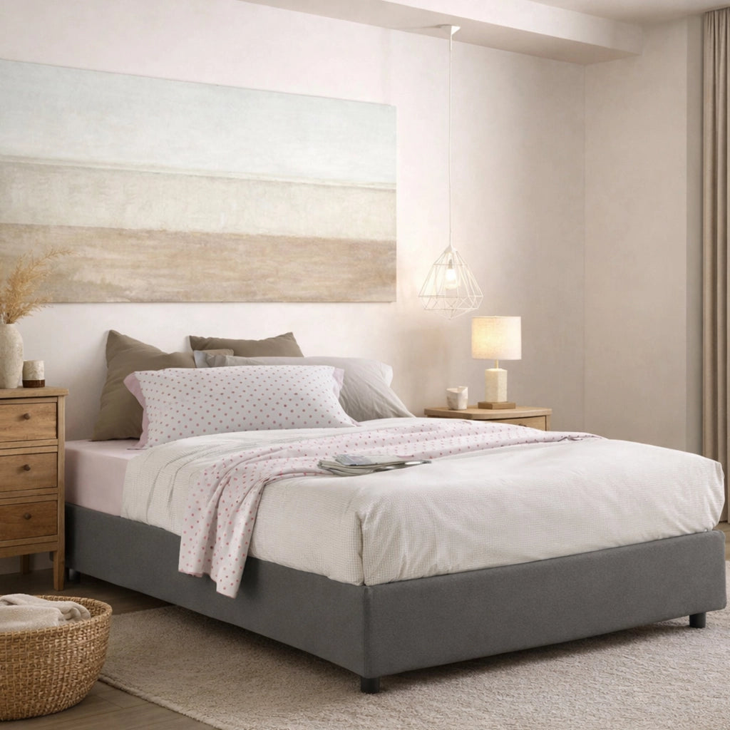 Letto matrimoniale Arvic, Letto contenitore con rivestimento in tessuto, Made in Italy, Apertura frontale, adatto per materasso cm 140x200, Grigio