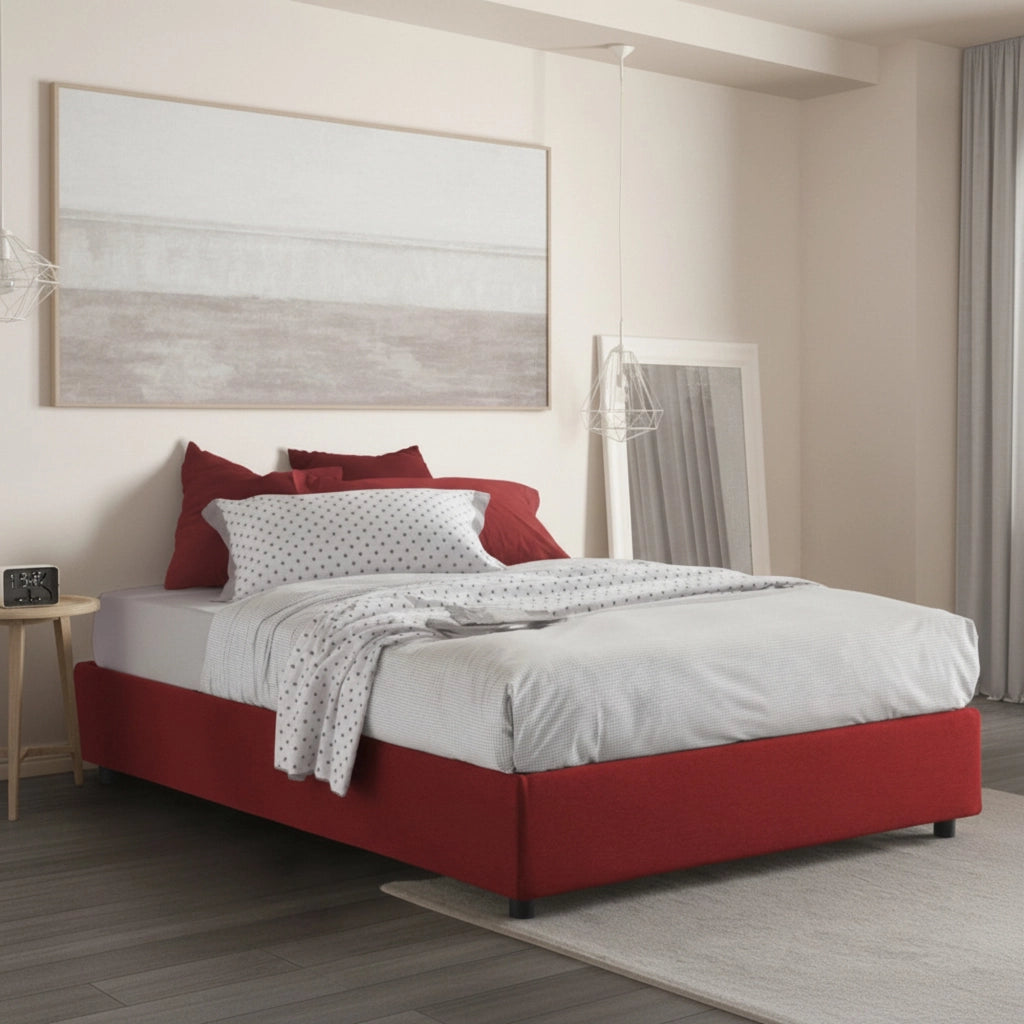 Letto matrimoniale Arvic, Letto contenitore con rivestimento in tessuto, Made in Italy, Apertura frontale, adatto per materasso cm 140x200, Rosso