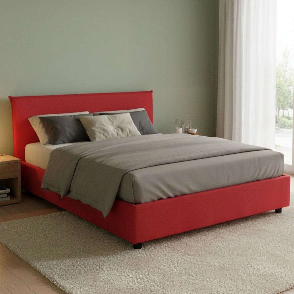 Letto Matrimoniale Ashlee, Letto Matrimoniale Sfoderabile Made in Italy, Rosso