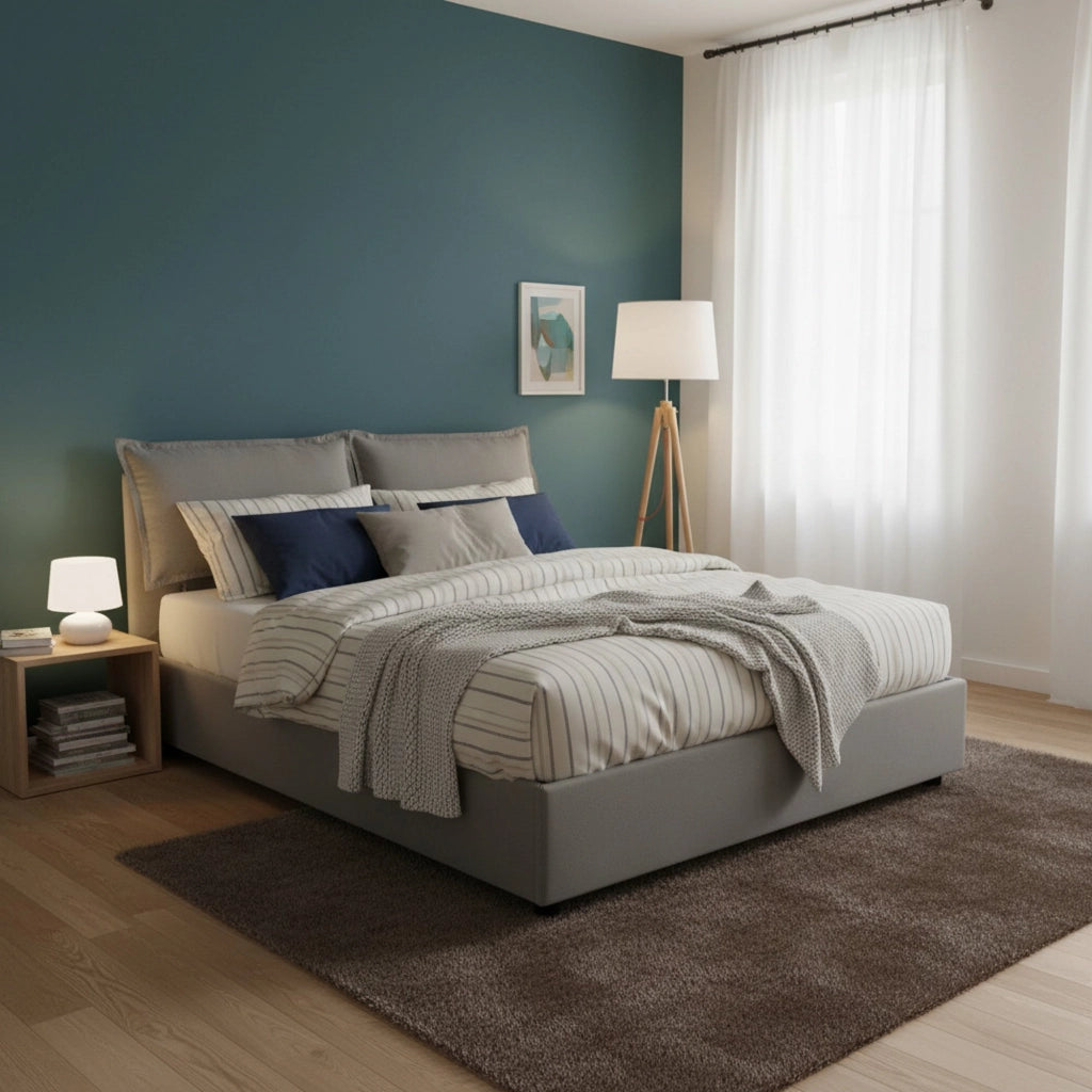 Letto matrimoniale Askari, Letto contenitore con rivestimento in tessuto, Made in Italy, Apertura frontale, adatto per materasso cm 140x190, Grigio