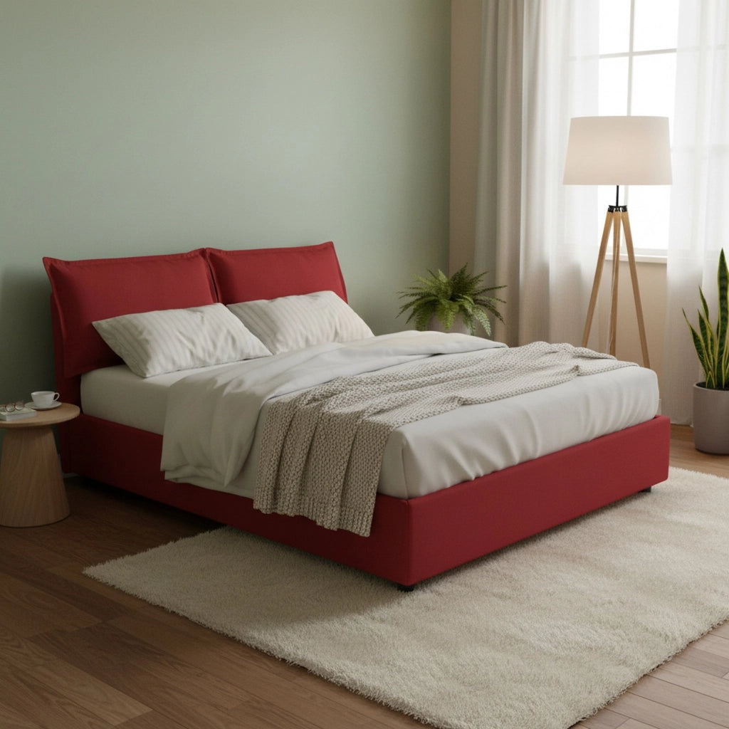 Letto matrimoniale Askari, Letto contenitore con rivestimento in tessuto, Made in Italy, Apertura frontale, adatto per materasso cm 140x190, Rosso