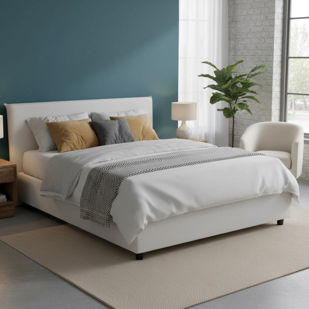 Letto matrimoniale Augustus, Letto contenitore con rivestimento in ecopelle, Made in Italy, Apertura frontale, adatto per materasso cm 140x200, Bianco