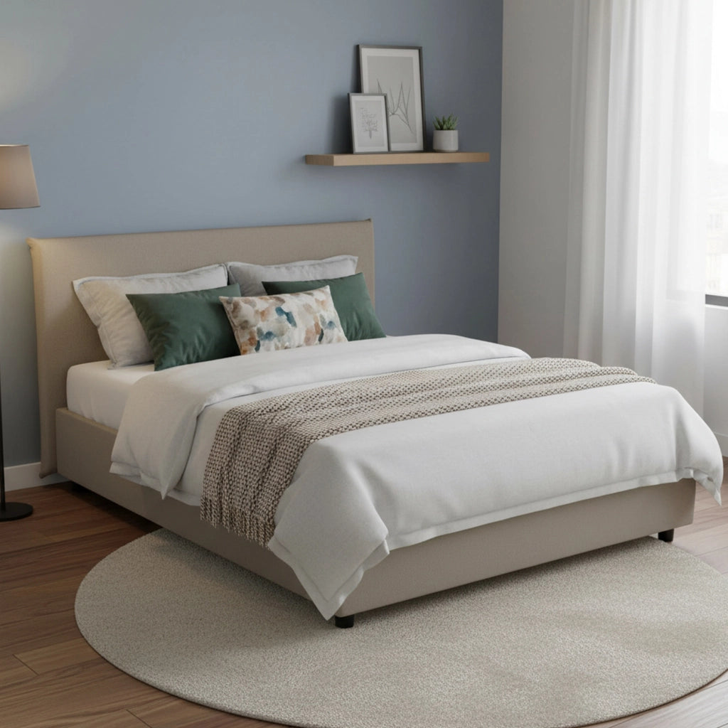 Letto matrimoniale Augustus, Letto contenitore con rivestimento in ecopelle, Made in Italy, Apertura frontale, adatto per materasso cm 140x200, Tortora