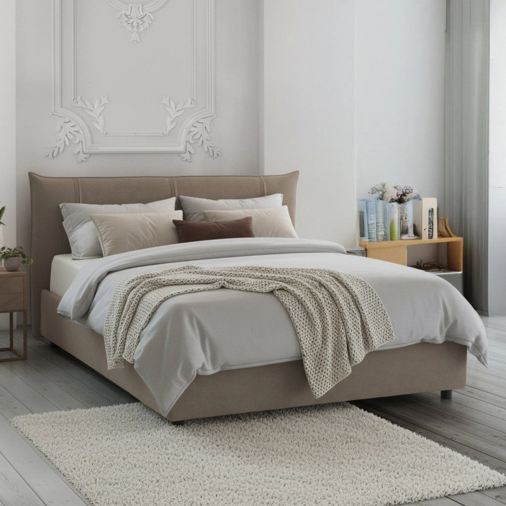 Letto Matrimoniale Geras, Letto Matrimoniale Materasso Incluso Made in Italy, Grigio Tortora