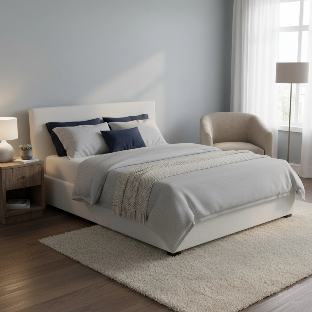 Letto matrimoniale Morganite, Letto contenitore con rivestimento in ecopelle, Made in Italy, Apertura frontale, con materasso cm 140x200 incluso, Bianco