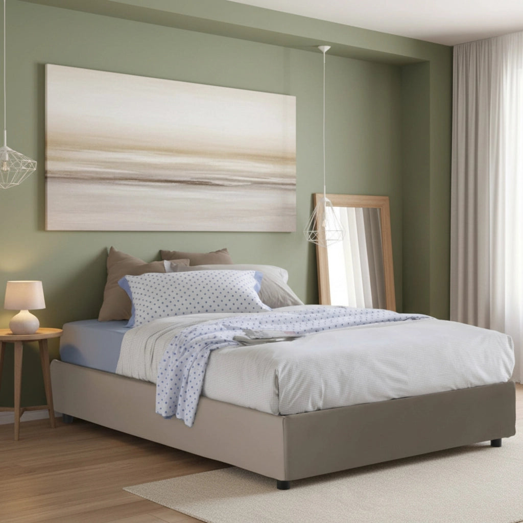 Letto matrimoniale Osanna, Letto contenitore con rivestimento in ecopelle, Made in Italy, Apertura frontale, adatto per materasso cm 140x200, Tortora